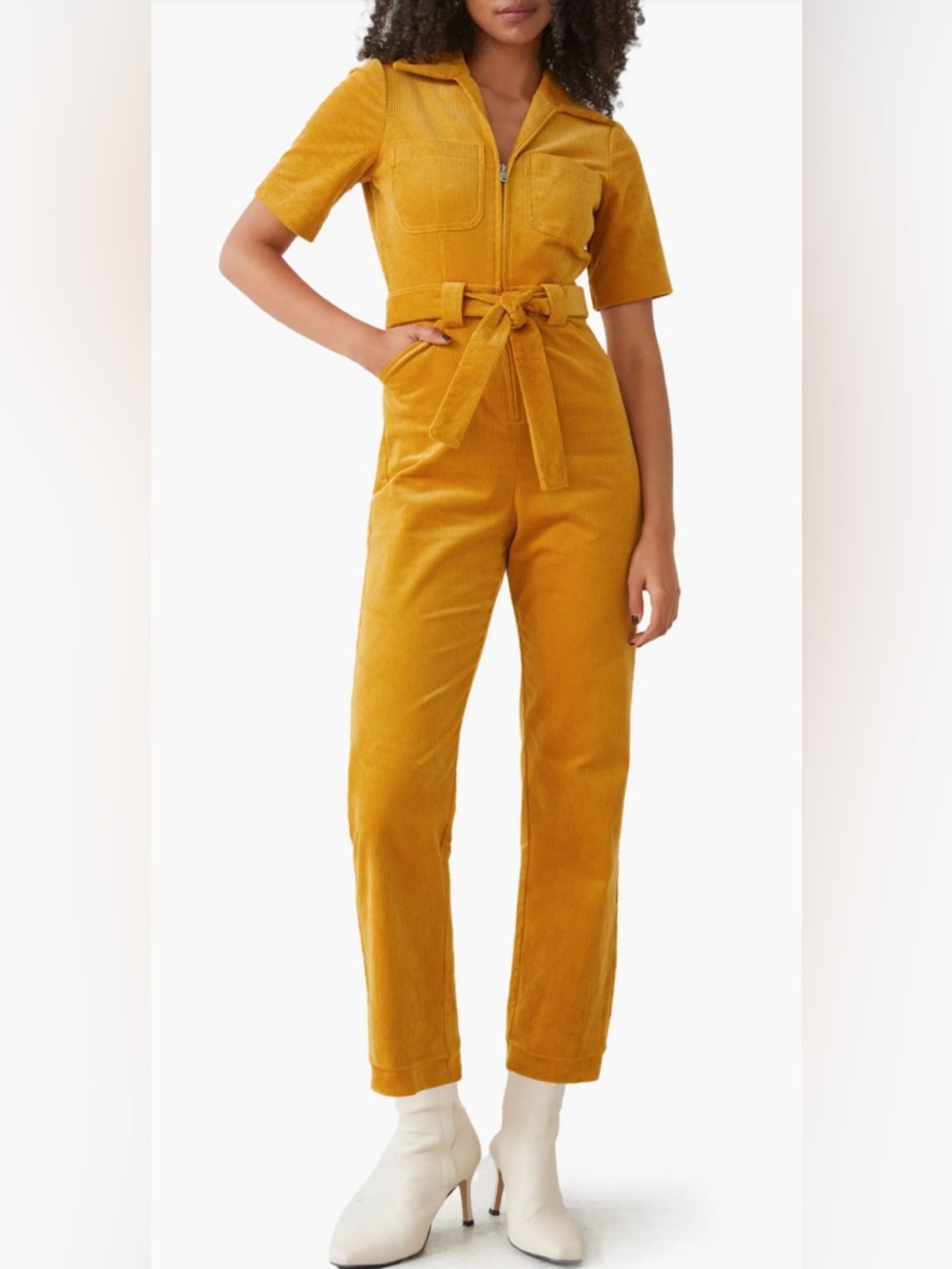 & Other Stories Short Sleeve Corduroy Jumpsuit Mustard Yellow XL